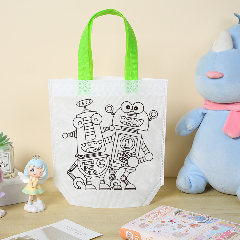 Niños hechos a mano DIY pintando bolsas de graffiti personalizadas regalo de jardín de infantes dibujos animados no tejidos pintura relleno bolsas de mano