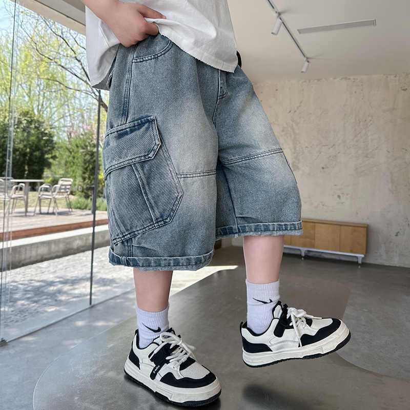子供用デニムショートパンツ、夏用薄手、中・大型子供用韓国風5点パンツ、男の子用ストレートパンツ、おしゃれでハンサムなパンツ|undefined