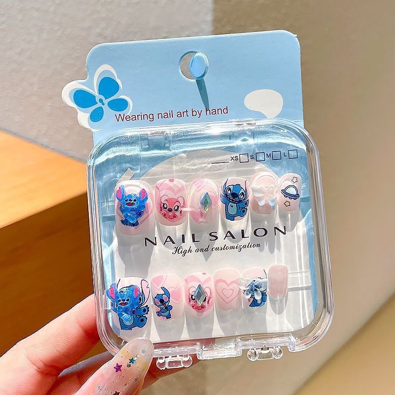 Uñas postizas removibles para niñas, en caja, con diseños de dibujos animados, pegatinas de uñas exquisitas, piezas de uñas.