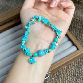 3103新疆松石锆石石英质玉铜镀金水晶手链手串6-10mm