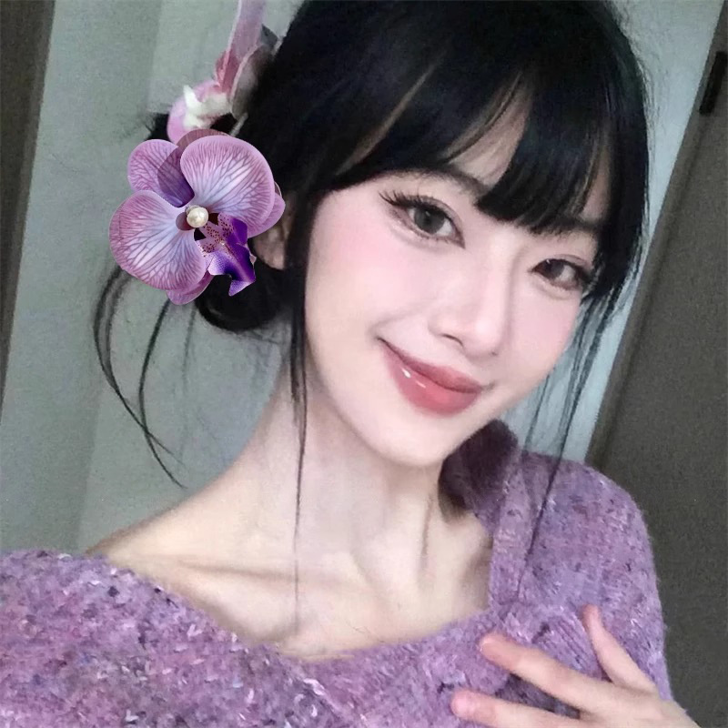 Orquídea púrpura flores de mariposa pinzas de cabello para mujeres 2025 nuevo pinzas laterales bordes de bosque pinzas de cabello para vacaciones en la playa props de fotos