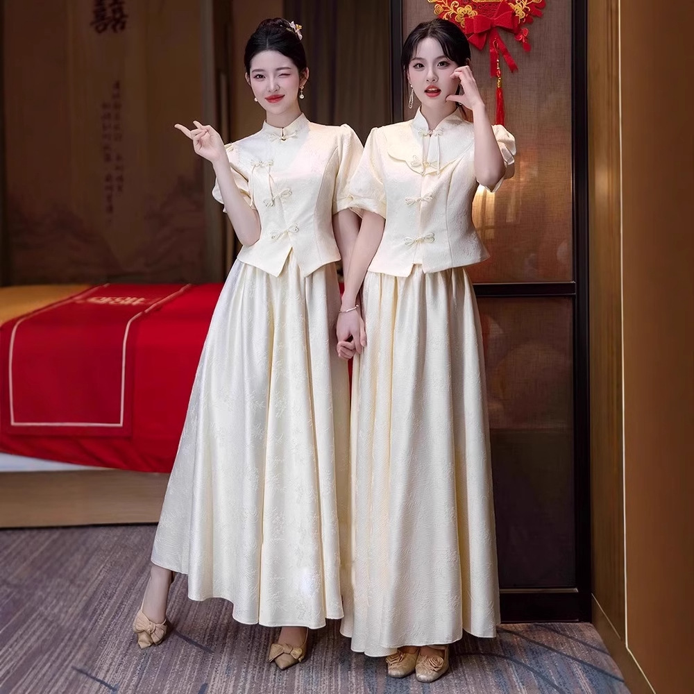 Chinese-Style Bridesmaid Dresses for Summer, Suitable for Everyday Wear, 2026 New Model, National Style Sister Group Dress Set, Short-Sleeved, Annual Meeting Style