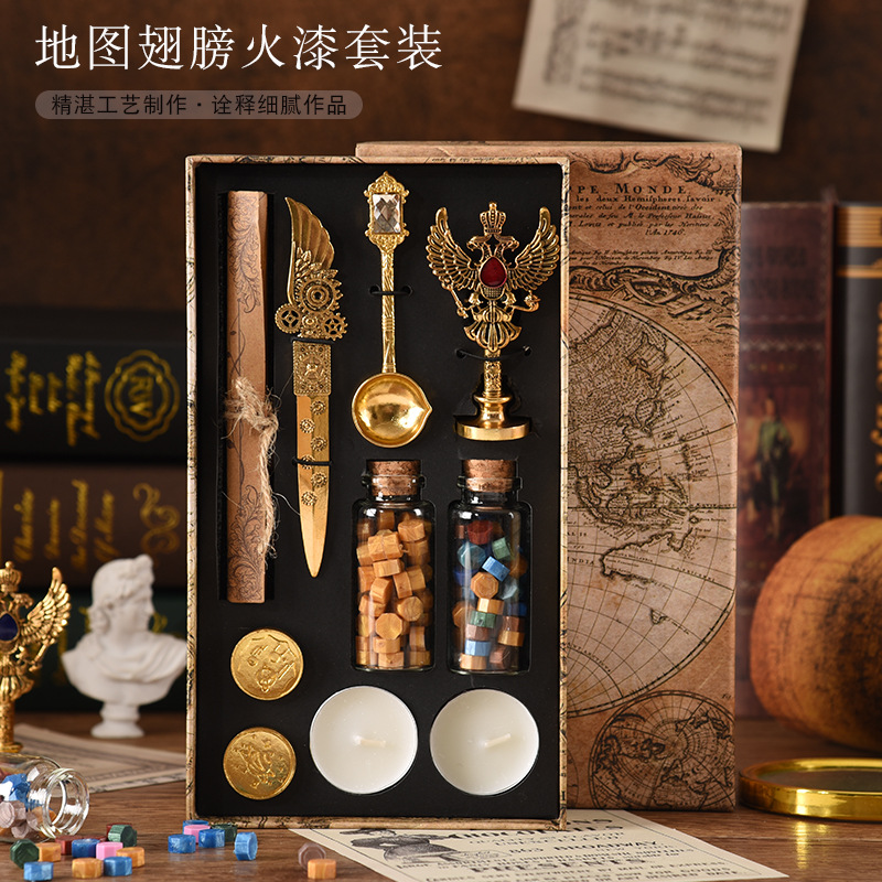 欧式时尚火漆印章套装机械风礼盒套装翅膀开信刀蜡粒信封信纸多用