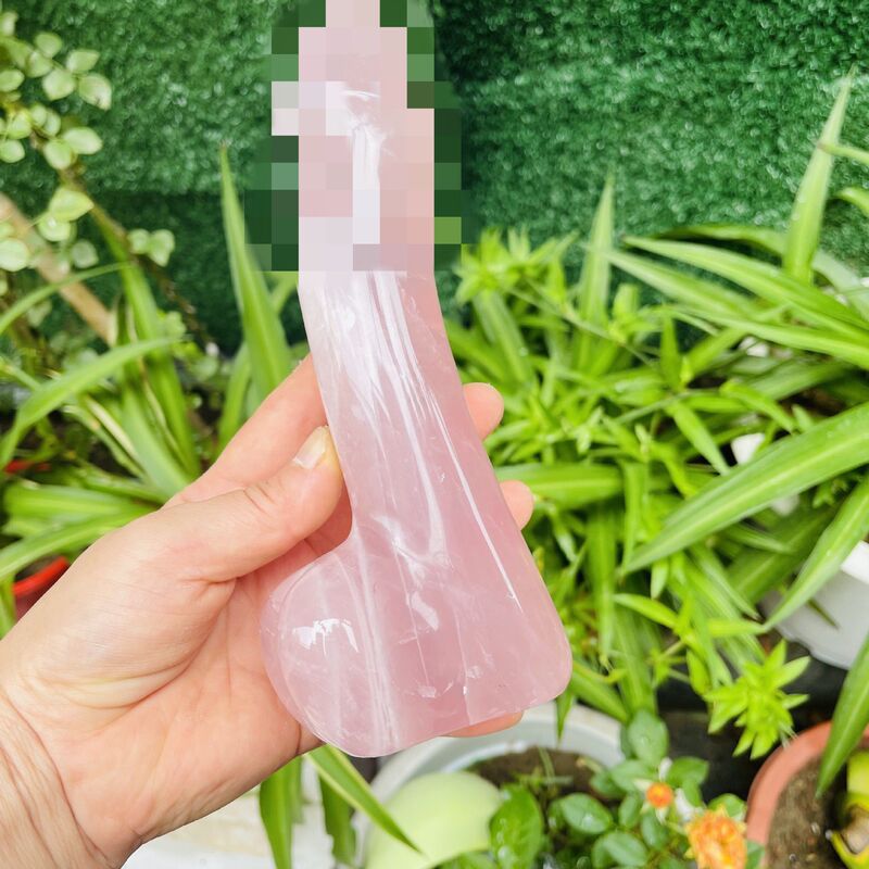 天然粉水晶雕刻原石打磨水晶按摩棒 图 3
