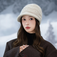 帽子女韩版百搭珍珠加厚针织帽秋冬时尚休闲防风保暖帽高级感盆帽