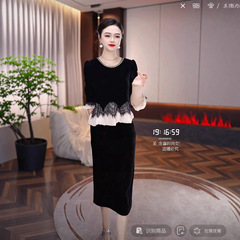 洋气轻奢慕斯卡丹绒连衣裙2025早秋新款女赫本风显瘦假两件