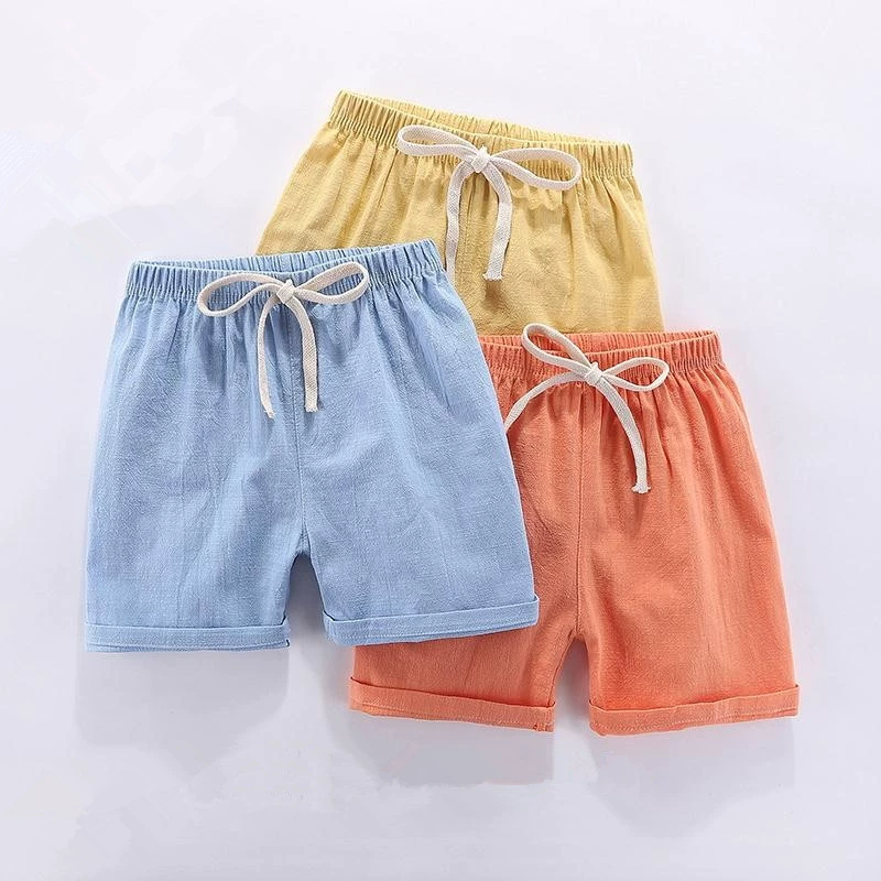 Children's Thin Cotton-Linen Shorts, Boys Beach Trousers, Lightweight Summer (100–150 cm)