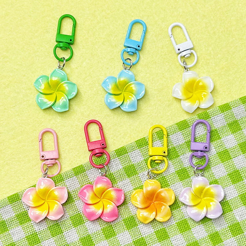 Gradient color frangipani keychain ins three-dimensional color flower pendant diy bag pendant accessories student gift Gradient color frangipani keychain ins three-dimensional color flower pendant diy bag pendant accessories student gift