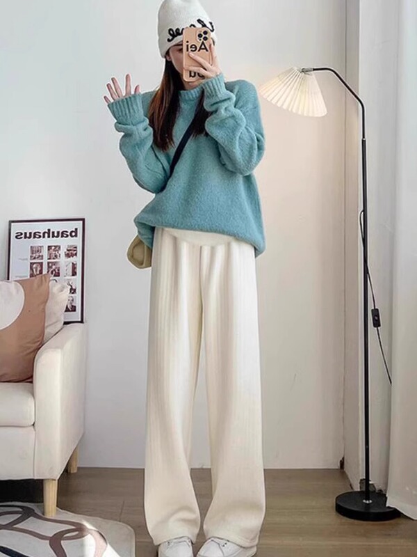 孕妇裤子春秋外穿阔腿裤秋季新款小个子大码加绒休闲直筒裤女秋冬|undefined