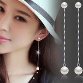 韩版S925纯银贝珠长款流苏耳坠跨境爆款明星同款珍珠耳线批发