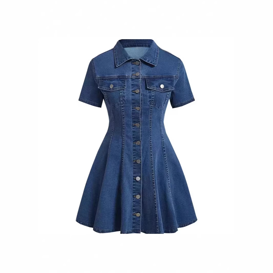 Women's Clothing Women's Denim Short Sleeved Cardigan Dress European American Fashion For Formal & Casual For Women_ecoleips.com