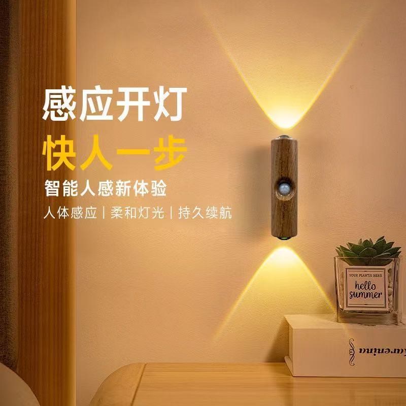 クロスボーダーの新しいインテリジェント人体センサーランプ、パンチフリー磁気雰囲気ランプ、充電式ナイトライト、ダブルキャットアイウォールランプ|undefined