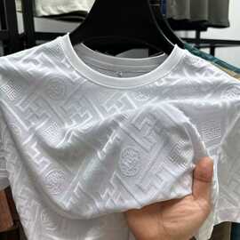 源头厂家2025新款短袖冰丝t恤夏季3D立体提花男士速干圆领上衣男