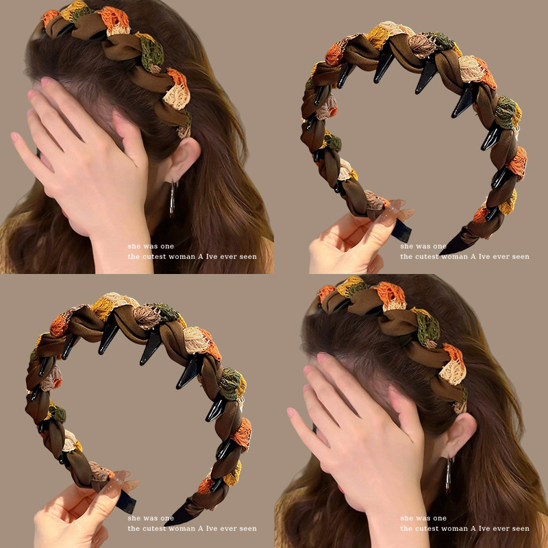 Maillard Coffee-Colored Wavy High Crown Headband for Women, Daily Wear, Toothed Non-Slip Face Washing Hair Clip