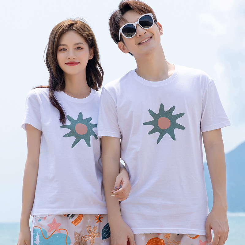 Suministro directo de fábrica pareja Camiseta de manga corta marca de moda masculina camisa de fondo camiseta ropa pareja desgaste verano personalizable LOGO