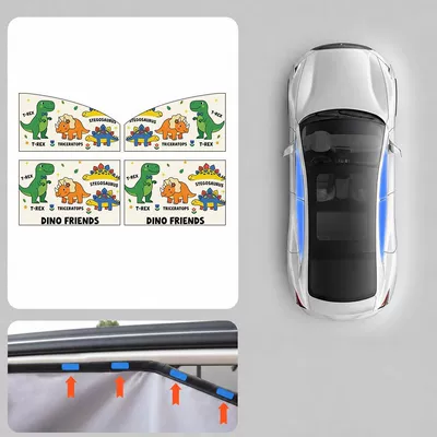 Children, Non-Transparent, Sun Protection, Car curtains - dinosaur-family-full-car-four-piece-set