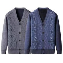 一件代发中老年人不加绒外套 针织开衫男春秋季v领休闲线衣