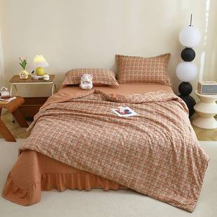 2025 New Skin-Friendly Wrinkled Yarn Bed Cover Summer Quilt Four-Piece Set