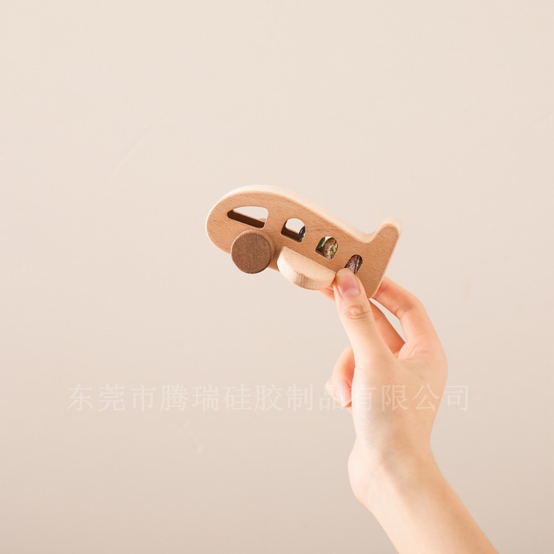 天然榉木弹珠飞机玩具 木质益智摇铃玩具 宝宝可啃咬仿真飞机模型|undefined
