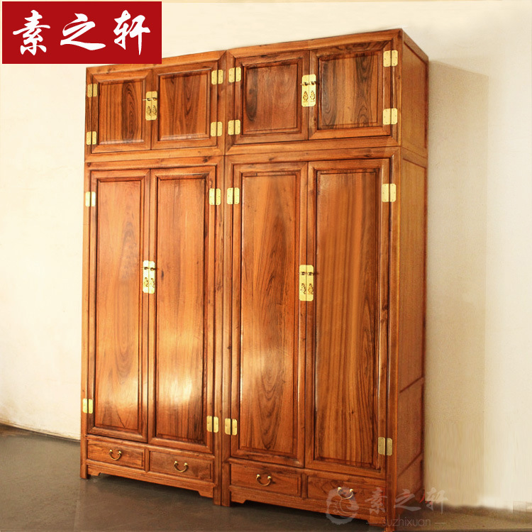 香樟木衣柜现代新中式实木双门衣柜顶箱柜四门衣柜卧室衣橱全实木