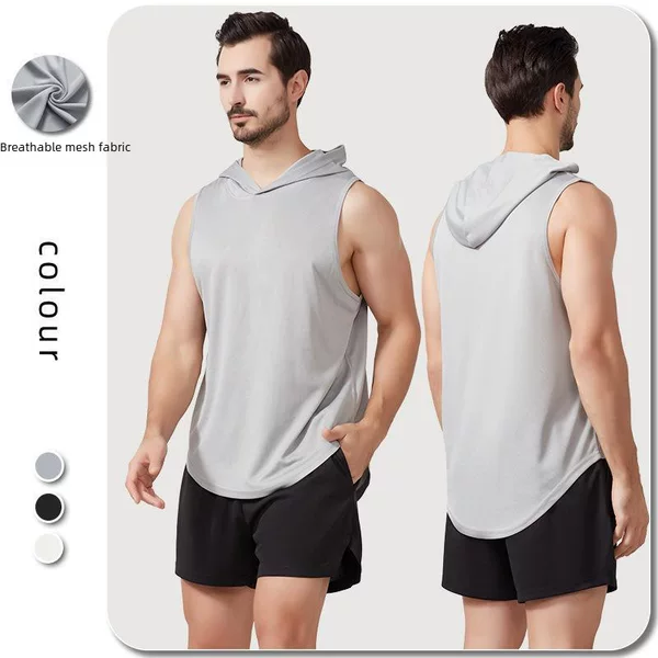 Quick-drying vest men's summer European and American style outdoor leisure sports running fitness breathable sports hooded vest