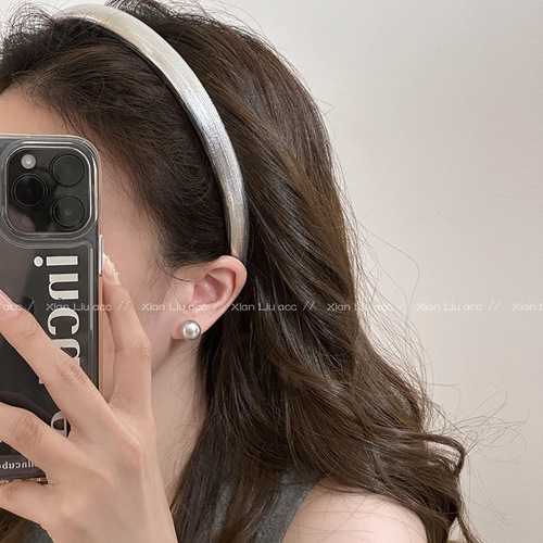 Minimalist Silver Leather Headband for Women, Summer High-End Style Headwear, Outdoors Hair Compress, Elegant Hairpin Accessory