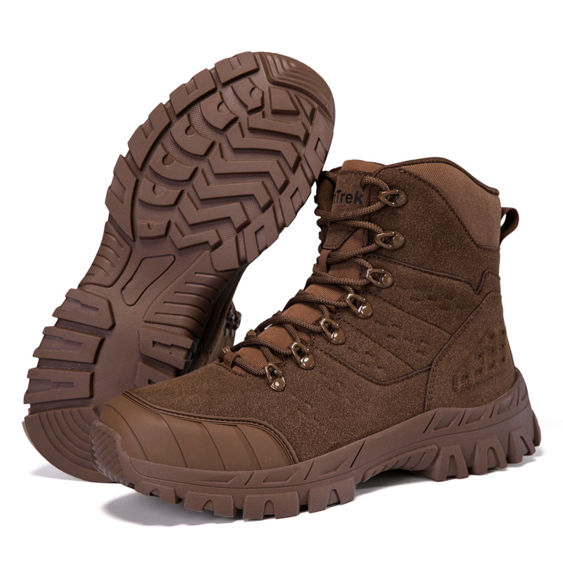 Botas militares de entrenamiento de campo al aire libre de alto tamaño de explosión transfronteriza y zapatos de escalada de entrenamiento al aire libre de terciopelo