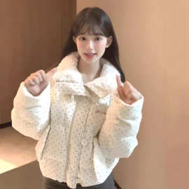 韩系甜美风波点羽绒棉服女时尚宽松保暖外套秋冬保暖学生面包服