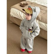 童装2025秋冬新款男童女童小童韩版卡通连帽卫衣卫裤套装加绒