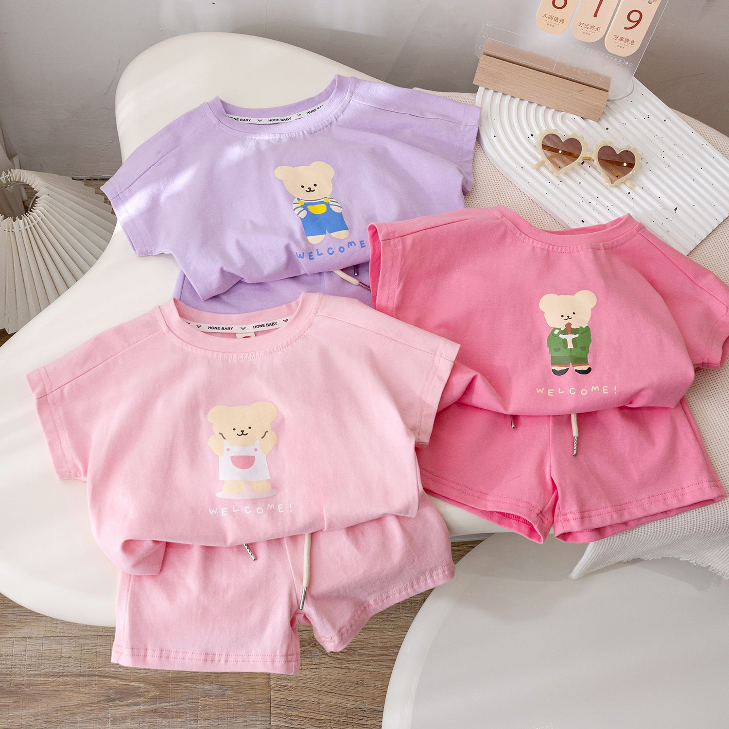 2024夏季新款儿童小熊儿童套装女夏装小童宝宝休闲短袖韩版两件套