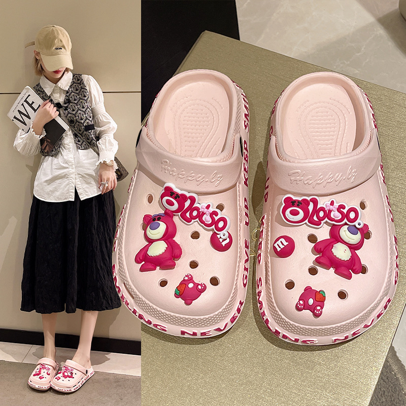 Strawberry Bear Collaboration Clogs Summer Eva Breathable Thick-Soled Versatile Outdoor Home Non-Slip Beach Sandals