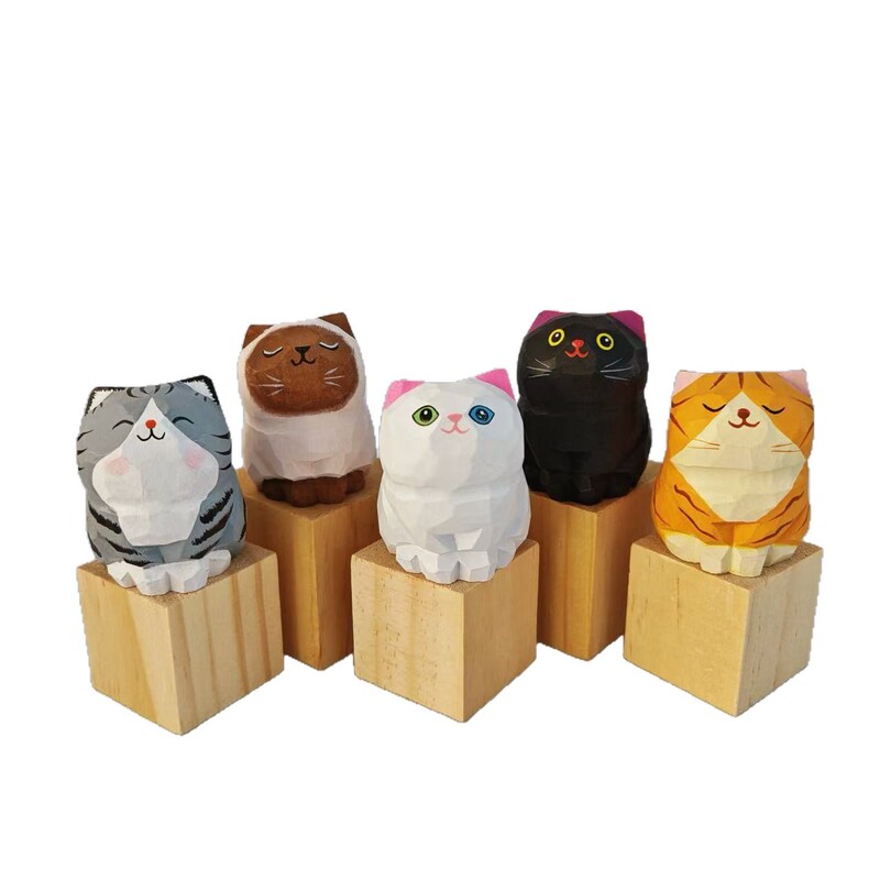 手工木雕小猫桌面摆件车内装饰DIY创意可爱萌宠饰品实木原创治愈|undefined
