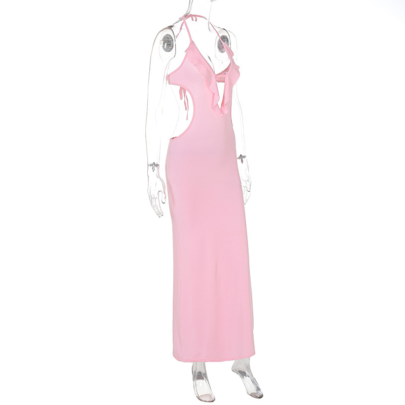 315g Weight Maxi Long Dress Dress Length Type Sleeveless Sleeve Length Strap Dress Dresses Type Spandex, Polyester Fabric Type High Waist Waist Line Holiday, Daily Occasion Halter Neck Neckline Slim Fit Type Solid Color Pattern Summer Season Women's Gender Streetwear Style Wholesale Women's Streetwear Solid Color Holiday Daily Halter Neck Sleeveless Strap Dress 30