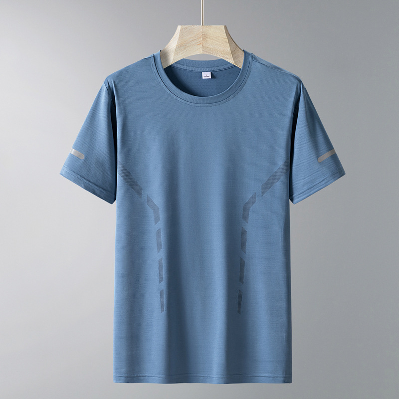 Verano nuevo hombre seda de hielo manga corta larga larga delgada transpiración deportiva al aire libre rápido secado casual camiseta de cuello redondo
