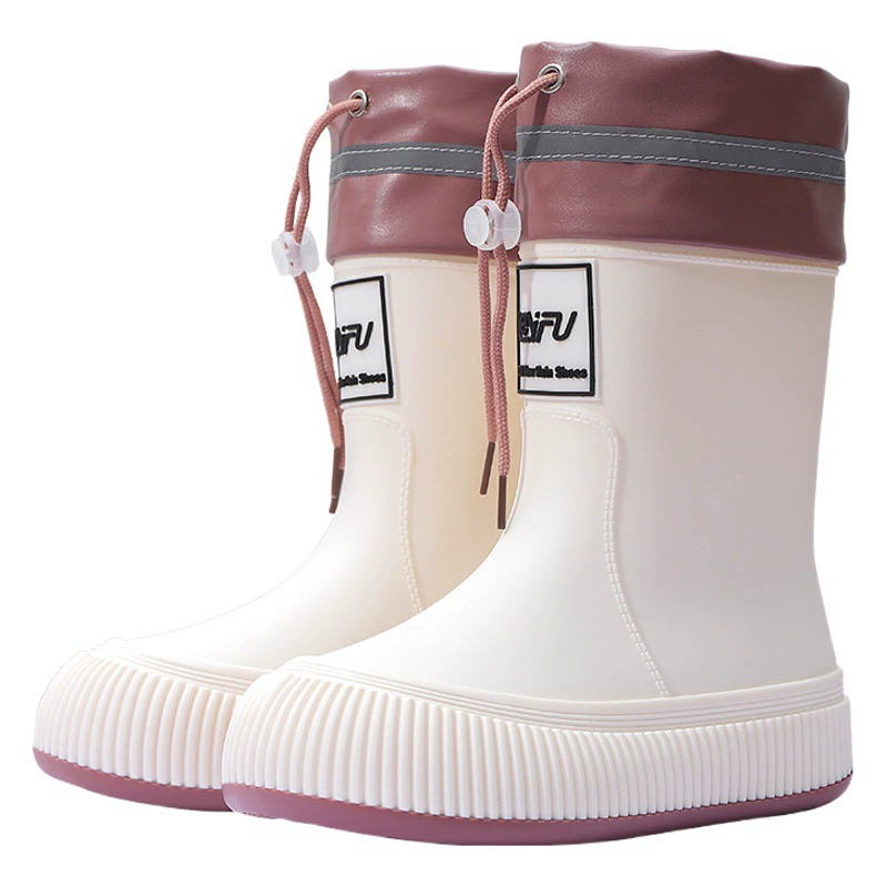 Модные резиновые сапоги, женские непромокаемые резиновые сапоги средней длины для девочек и студентов, модные сапоги для мягкой воды, резиновая обувь, нескользящая верхняя одежда на толстой подошве