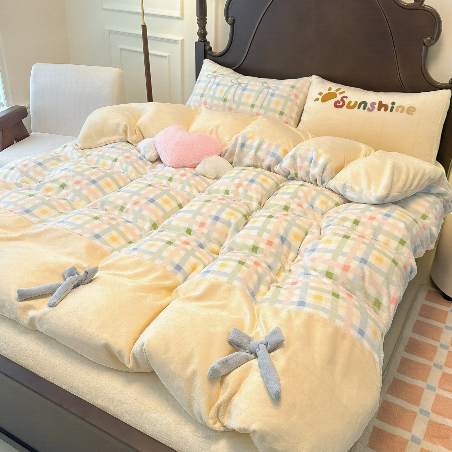 Invierno leche gruesa de terciopelo de cuatro piezas retrógrado con terciopelo de calentamiento sábanas cubiertas de cama dormitorio de flanel de tres piezas