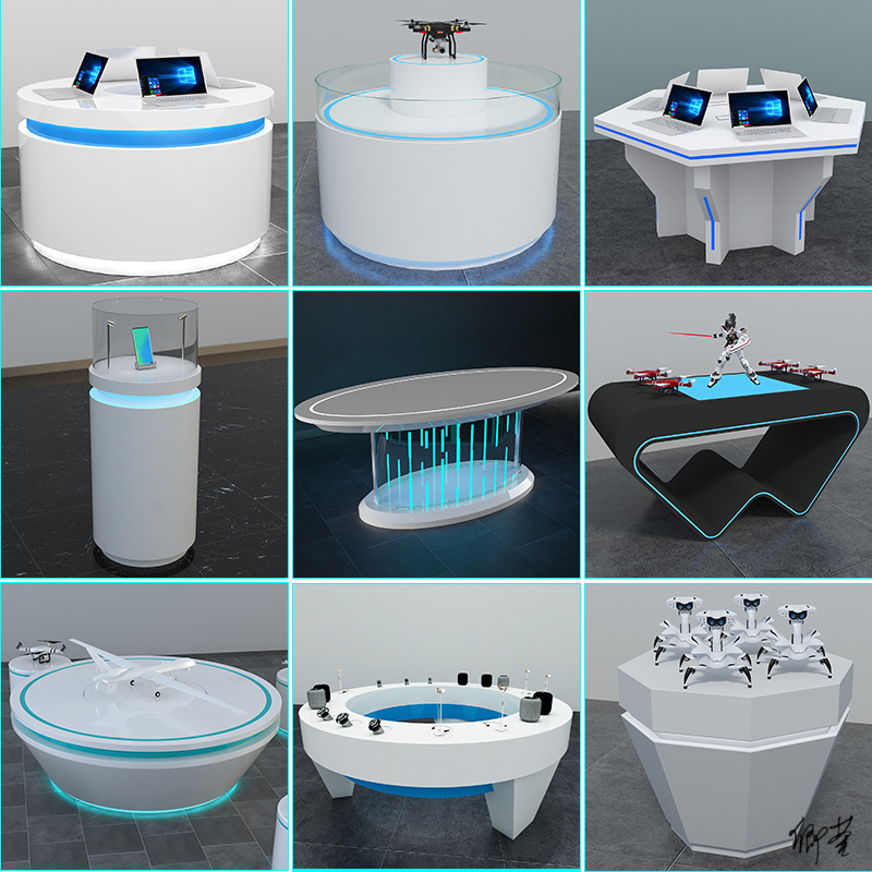 科技体验桌商用无人机展示台产品展台展柜桌圆形中岛柜新品上市