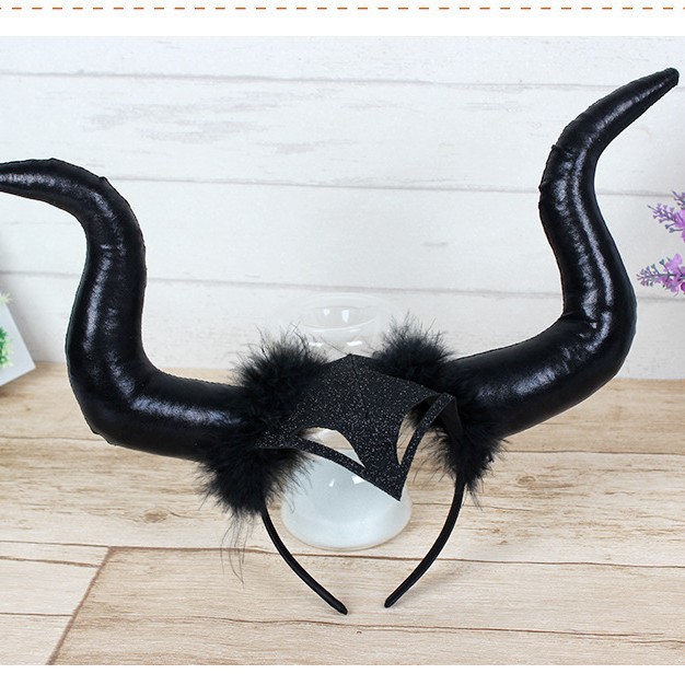 Transfronterizos Halloween demonios corno de toro gran tocado fantasma festival de cabello arnés de decoración tocado maquillaje props de fiesta