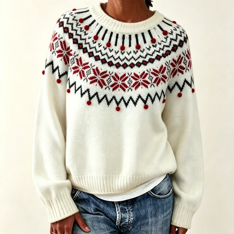 European and American cross-border autumn and winter new loose jacquard pearl knit sweater, Fair Isle women's pullover round-neck knit sweater European and American cross-border autumn and winter new loose jacquard pearl knit sweater, Fair Isle women's pullover round-neck knit sweater