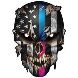骷髅美国国旗乙烯基贴纸汽车卡车狙击手海军陆战队陆(上蓝下洋红)