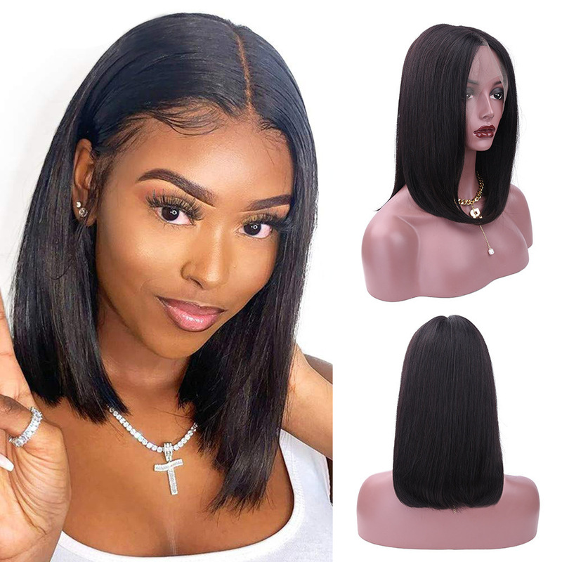 Cross-Border Wig European and American Hot-Selling Women's Bob Short Straight Hair Bob Chemical Fiber Full Headgear Lace Front Wig