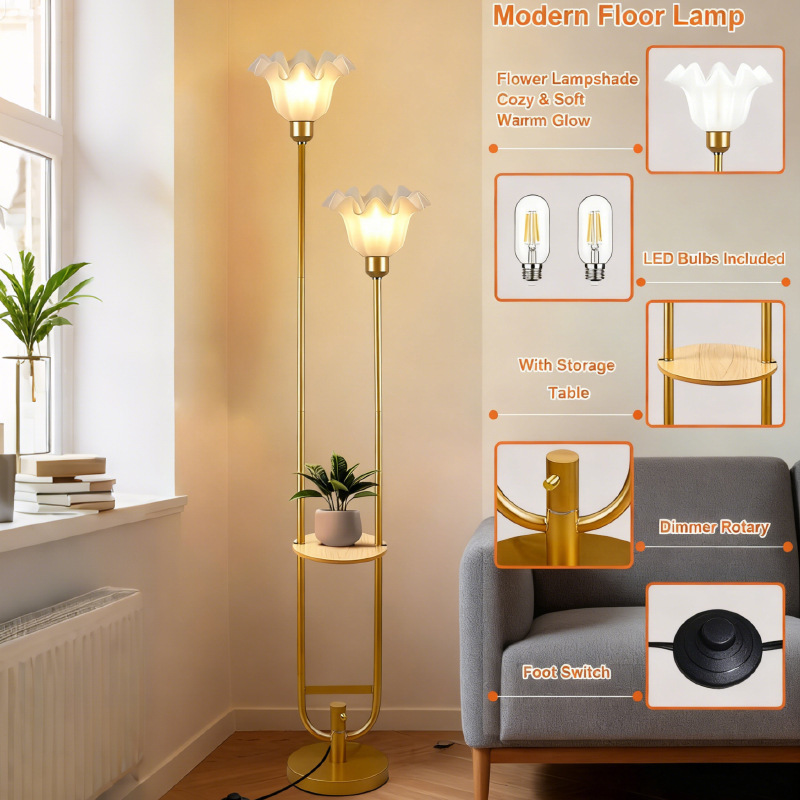 Cross-Border Simple Floor Lamp with Shelf Storage Living Room Retro Bedroom Office Corridor Corner Decorative Lamp Cross-Border Simple Floor Lamp with Shelf Storage Living Room Retro Bedroom Office Corridor Corner Decorative Lamp