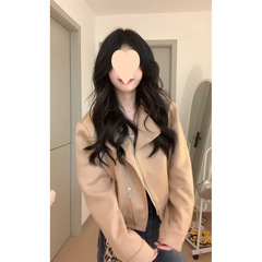美拉德复古麂皮绒短外套女2025春季新款高级感宽松机车服夹克上衣