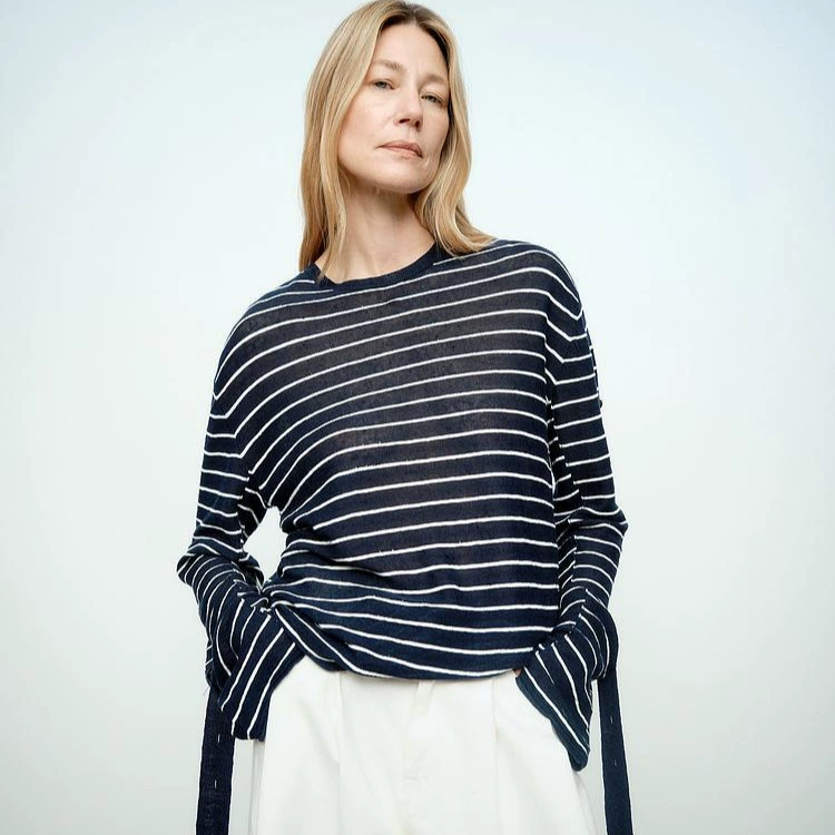 E Light Life Series ed2025 весна новый китайский льняной полосатый трикотаж