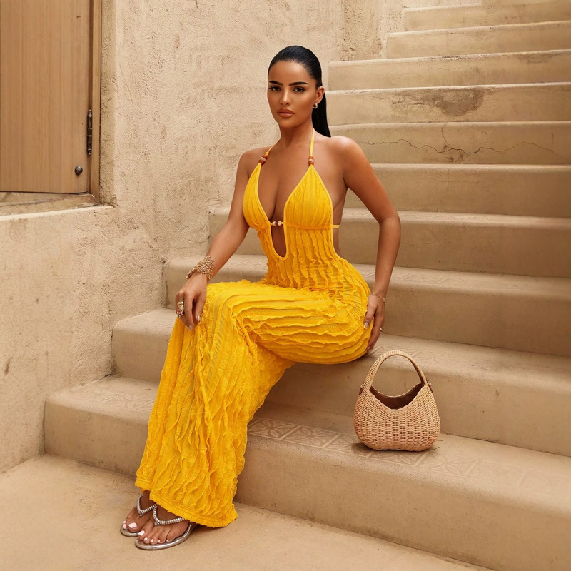 New European and American Women's Fashion Amazon Independent Site Jacquard Cowhide Pattern Backless Long Dress