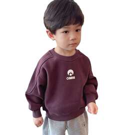 男童一体绒简约字母卫衣2025冬季新款中小童宝宝加绒保暖上衣潮