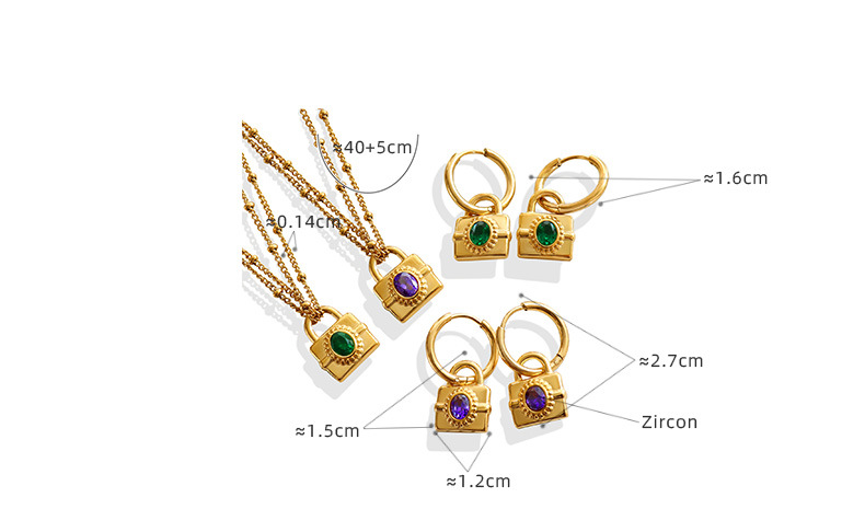 10g Weight 0.03µm-0.05µm Gold Plating Thickness PVD Coated Real Gold Plated 18K Gold Lock 304 Stainless Steel Fashion Waterproof Non Tarnish Earrings Necklace