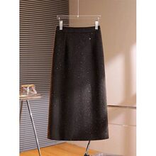 秋冬季新款重工亮片羊毛呢半身裙高腰显瘦时尚气质高档中长裙子女