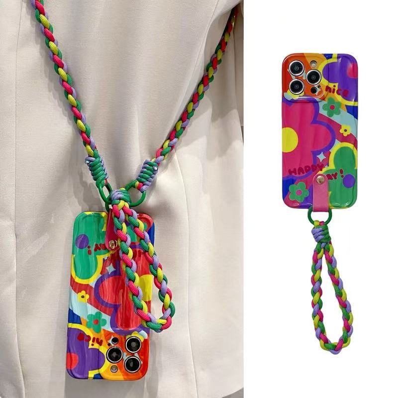 Flor de color dopamina iPhone16ProMax mensajero 15 funda para teléfono móvil para Apple 13 femenino 14 nuevo 16