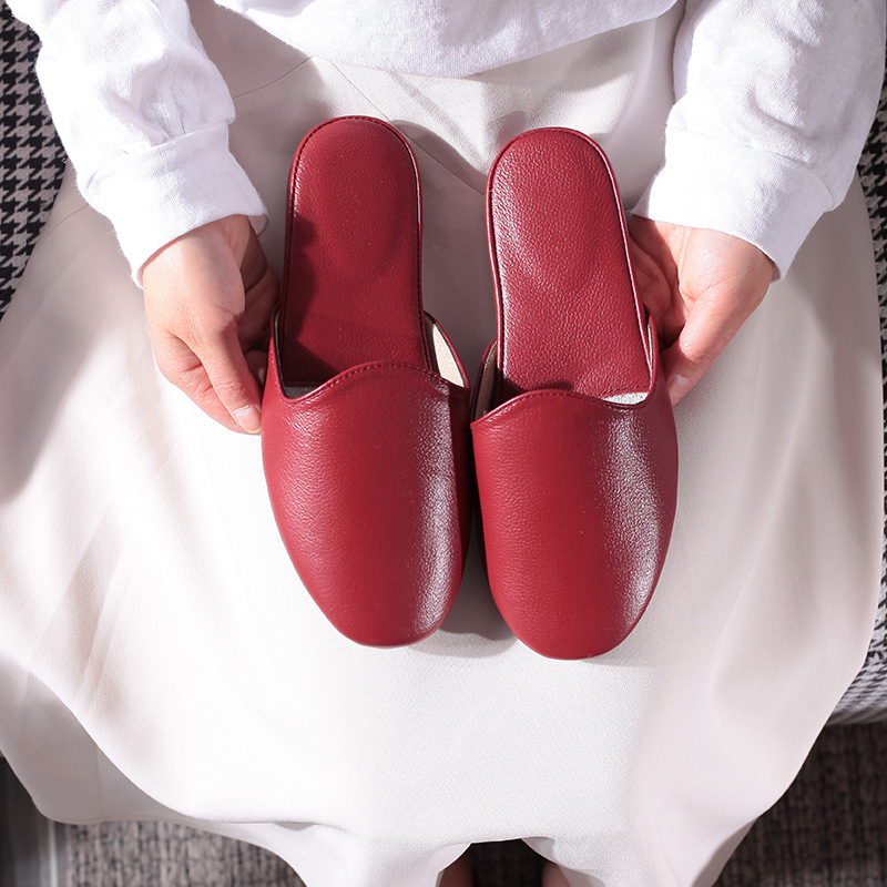 春秋家居情侣室内皮拖鞋包头头层牛皮家居拖鞋防臭透气简约风|ru
